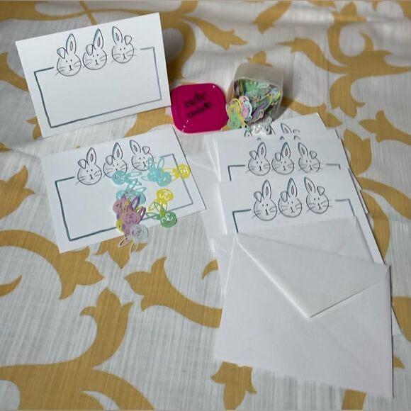 10+ NEW Easter Bunny Blank Notecard Set BONUS Pastel Easter Bunny Confetti - Picture 3 of 10